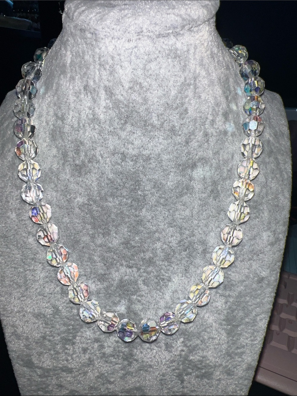 Iridescent Crystal Bead Necklace - Clear Rainbow Accent